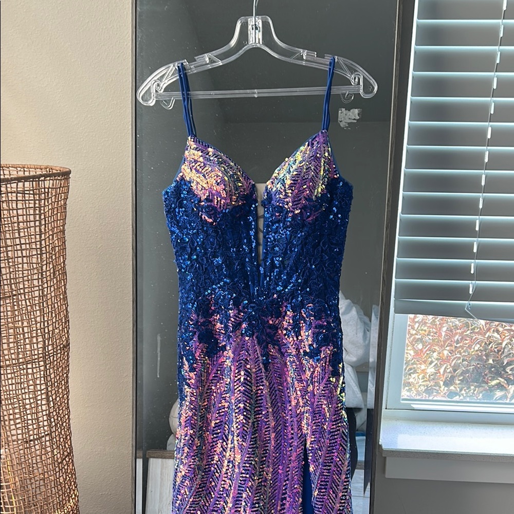 Elegant Blue and Purple Sequin Prom Dress
